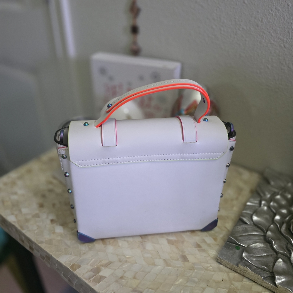 MICHAEL KORS Manhattan White Satchel with Neon Accents **EUC** - Picture 3 of 6